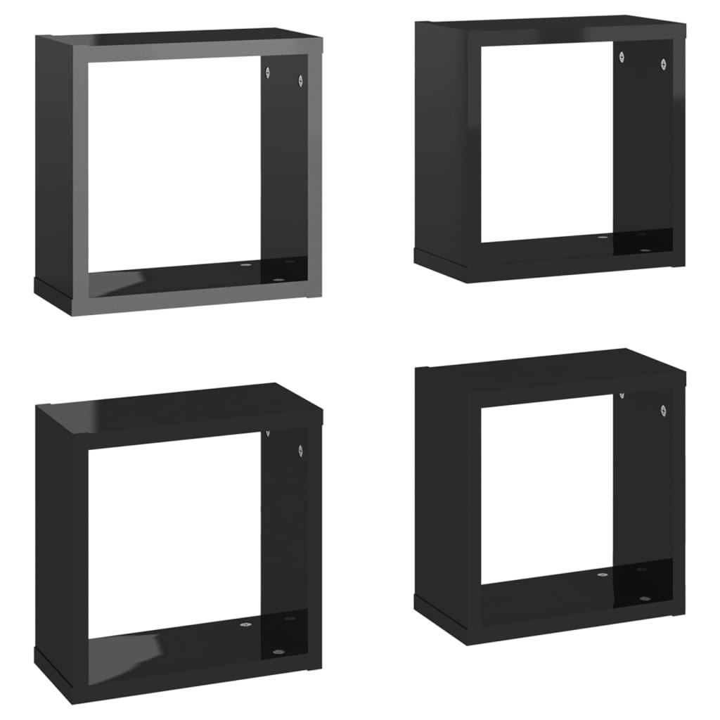Wall Cube Shelves 4 pcs High Gloss Black 30x15x30 cm - Newstart Furniture