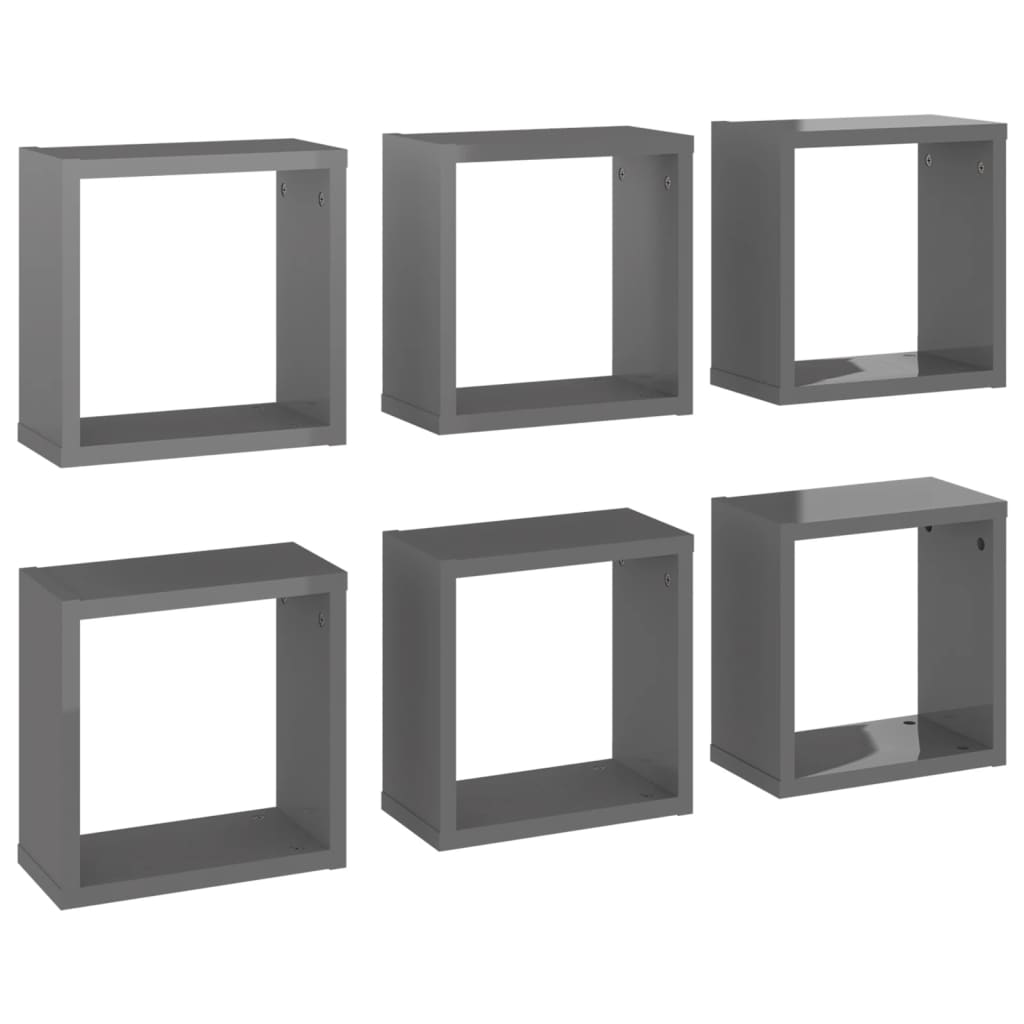Wall Cube Shelves 6 pcs High Gloss Grey 30x15x30 cm - Newstart Furniture
