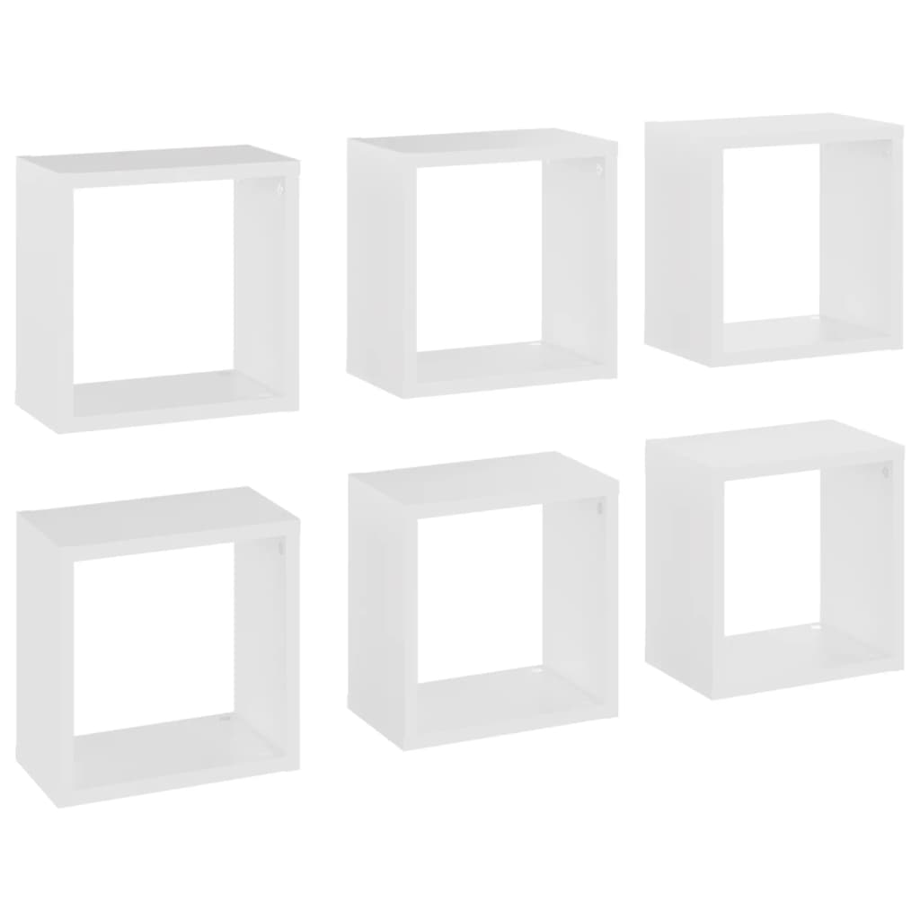 Wall Cube Shelves 6 pcs White 26x15x26 cm - Newstart Furniture