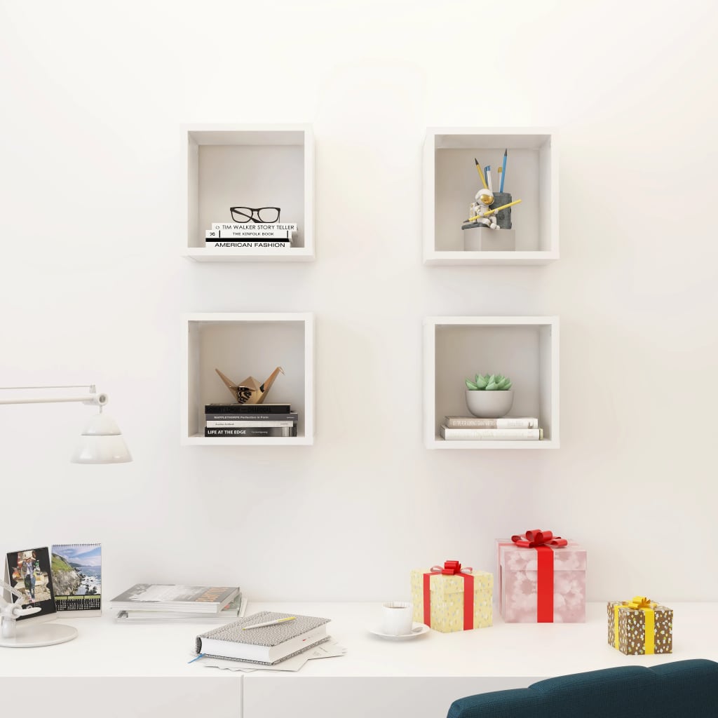 Wall Cube Shelves 4 pcs High Gloss White 26x15x26 cm - Newstart Furniture