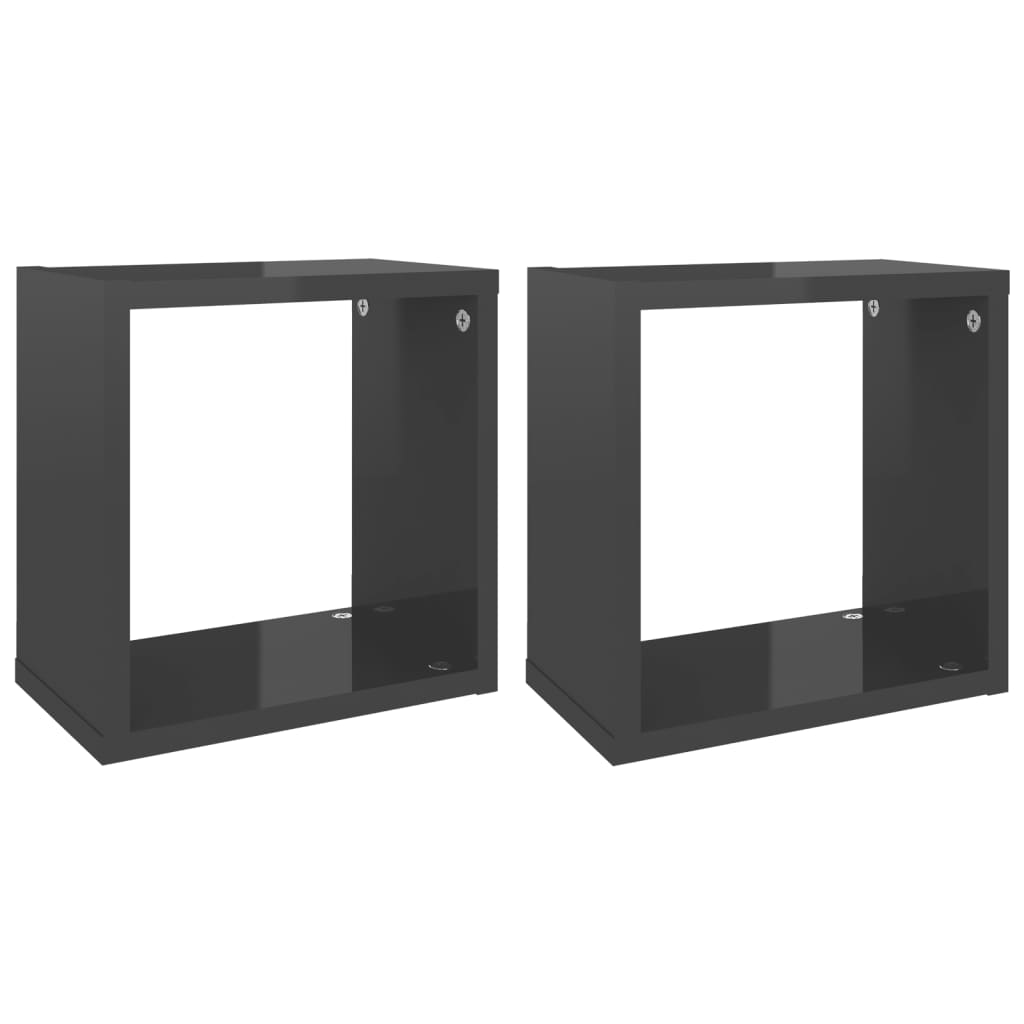 Wall Cube Shelves 2 pcs High Gloss Grey 26x15x26 cm - Newstart Furniture