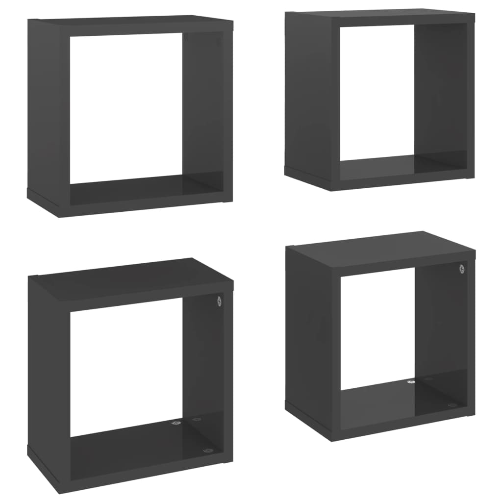 Wall Cube Shelves 4 pcs High Gloss Grey 26x15x26 cm - Newstart Furniture
