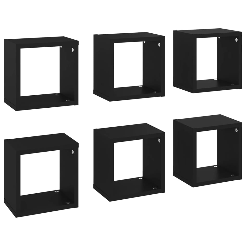 Wall Cube Shelves 6 pcs Black 22x15x22 cm - Newstart Furniture