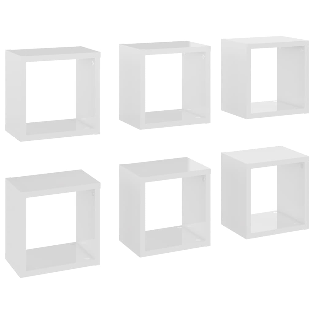 Wall Cube Shelves 6 pcs High Gloss White 22x15x22 cm - Newstart Furniture