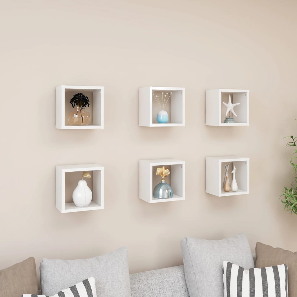 Wall Cube Shelves 6 pcs High Gloss White 22x15x22 cm - Newstart Furniture