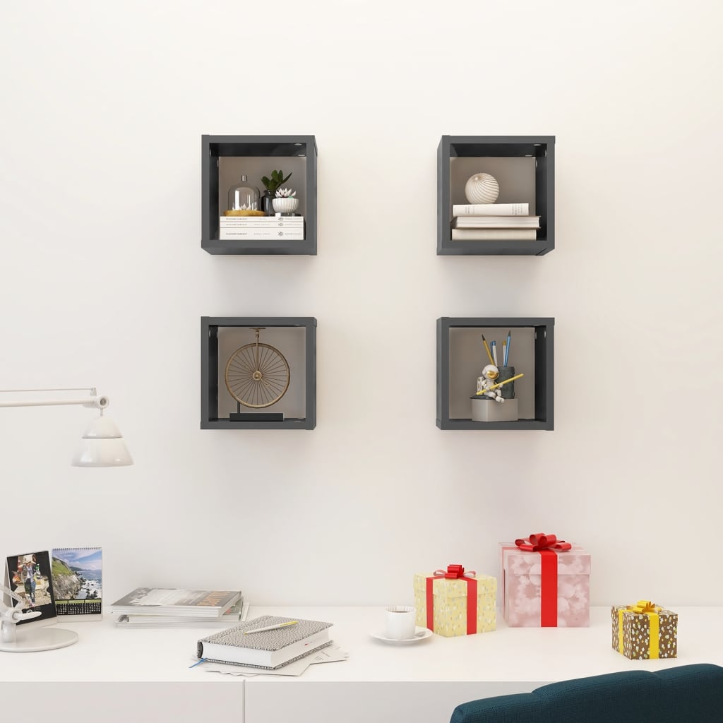 Wall Cube Shelves 4 pcs High Gloss Grey 22x15x22 cm - Newstart Furniture