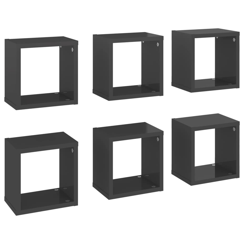 Wall Cube Shelves 6 pcs High Gloss Grey 22x15x22 cm - Newstart Furniture