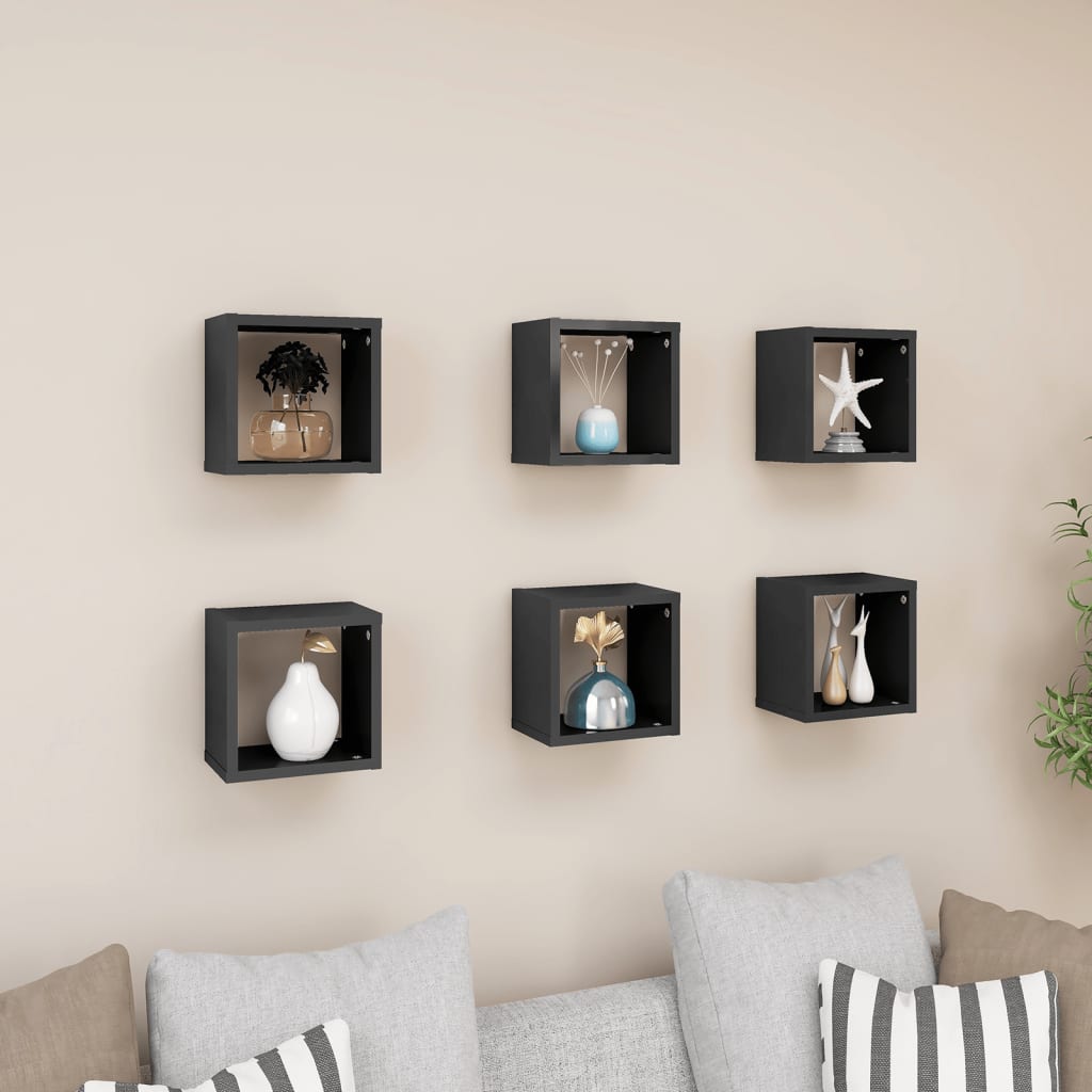 Wall Cube Shelves 6 pcs High Gloss Grey 22x15x22 cm - Newstart Furniture