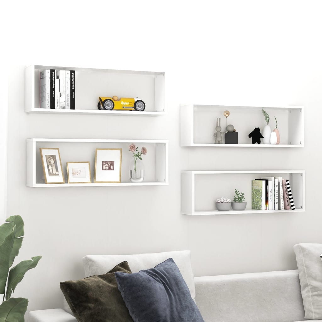 Wall Cube Shelves 4 pcs White 80x15x26.5 cm Engineered Wood - Newstart Furniture