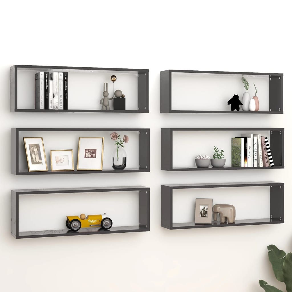 Wall Cube Shelves 6 pcs Grey 80x15x26.5 cm Engineered Wood - Newstart Furniture