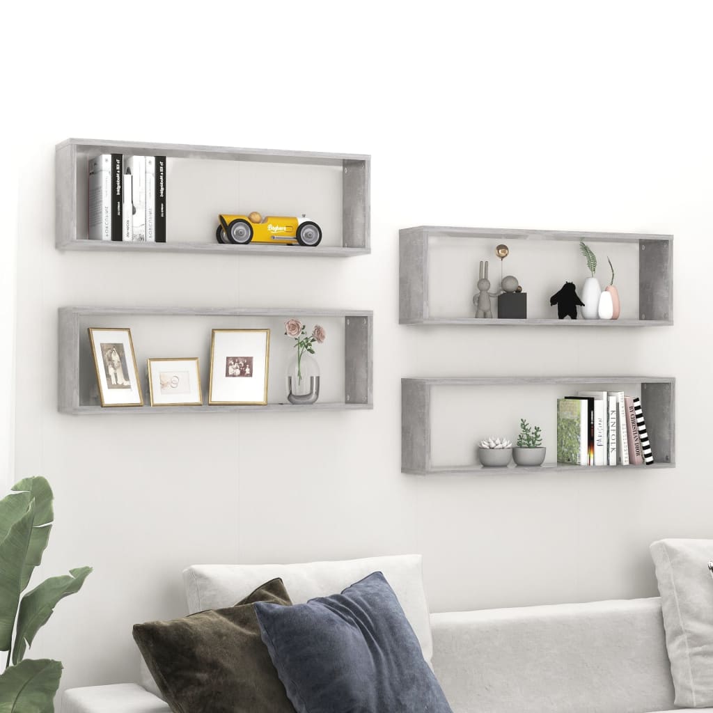 Wall Cube Shelves 4 pcs Concrete Grey 80x15x26.5 cm Engineered Wood - Newstart Furniture