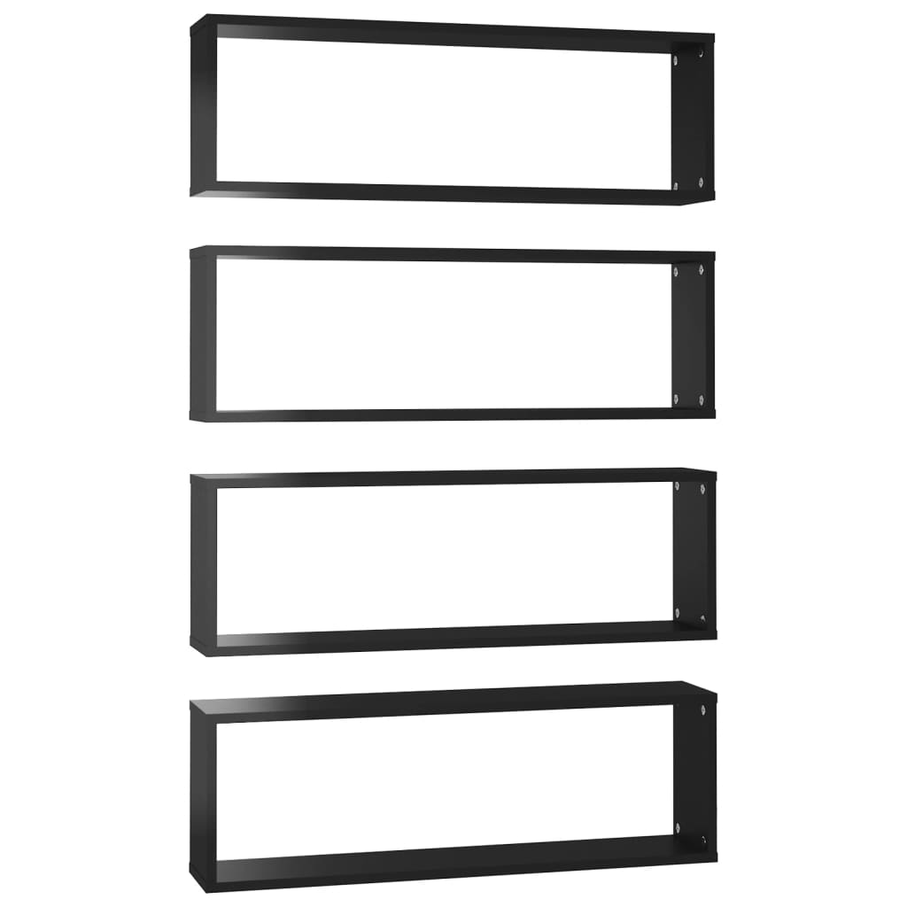 Wall Cube Shelves 4 pcs High Gloss Black 80x15x26.5cm Engineered Wood - Newstart Furniture