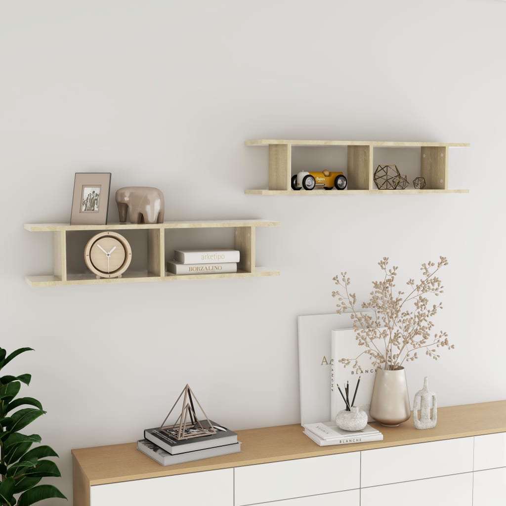 Wall Shelves 2 pcs Sonoma Oak 90x18x20 cm Engineered Wood - Newstart Furniture