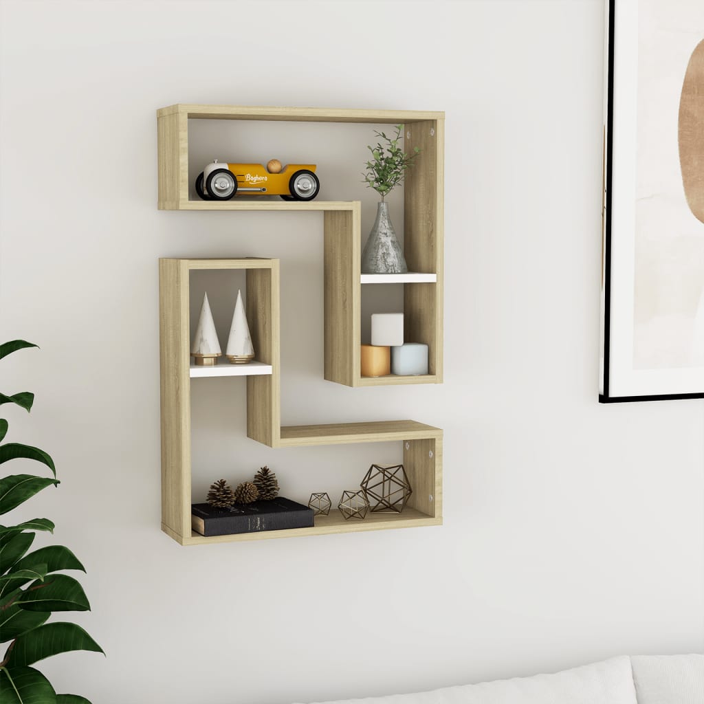 Wall Shelves 2 pcs White and Sonoma Oak 50x15x50 cm Engineered Wood - Newstart Furniture