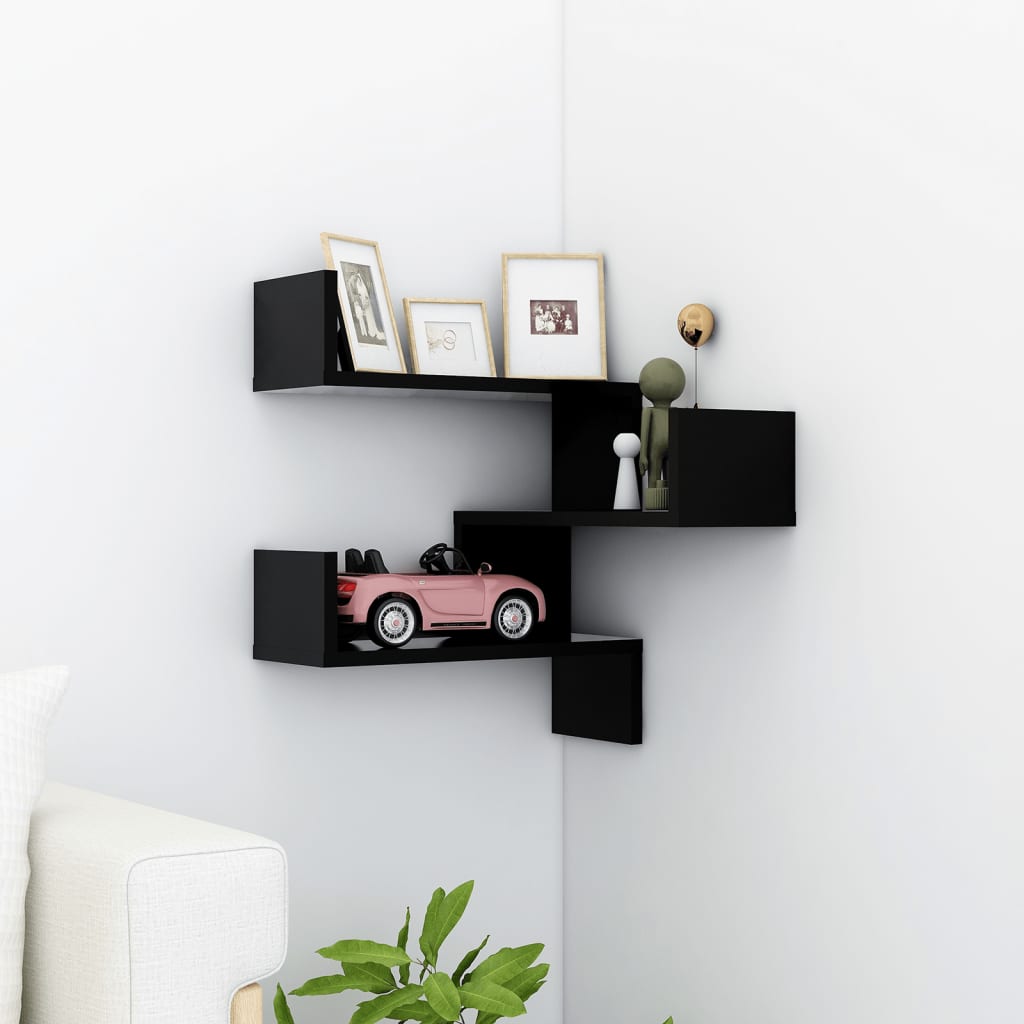 Wall Corner Shelf Black 40x40x50 cm Engineered Wood - Newstart Furniture