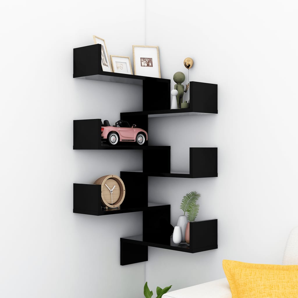 Wall Corner Shelves 2 pcs Black 40x40x50 cm Engineered Wood - Newstart Furniture