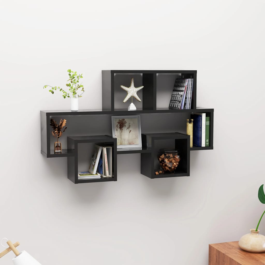 Car-shaped Wall Shelf High Gloss Black 82x15x51 cm Engineered Wood - Newstart Furniture
