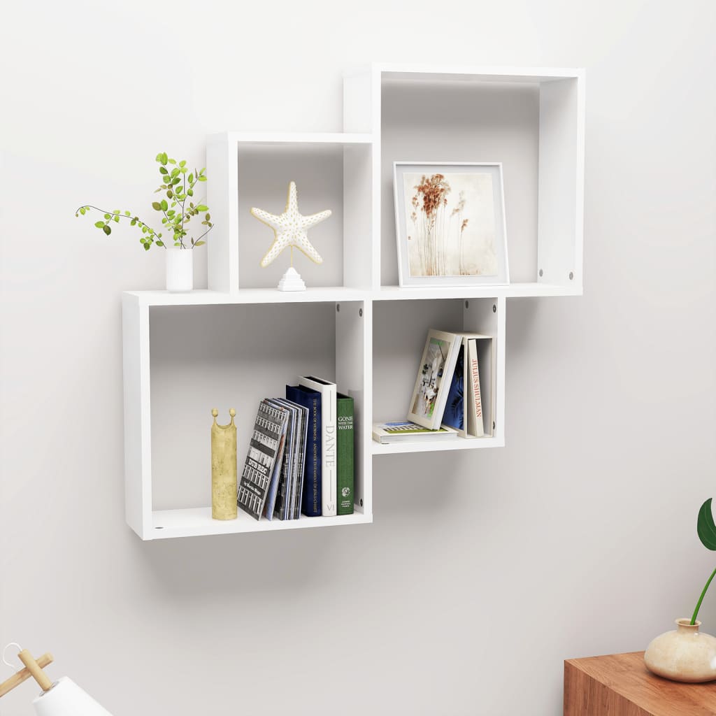Wall Cube Shelf High Gloss White 80x15x78.5 cm Engineered Wood - Newstart Furniture