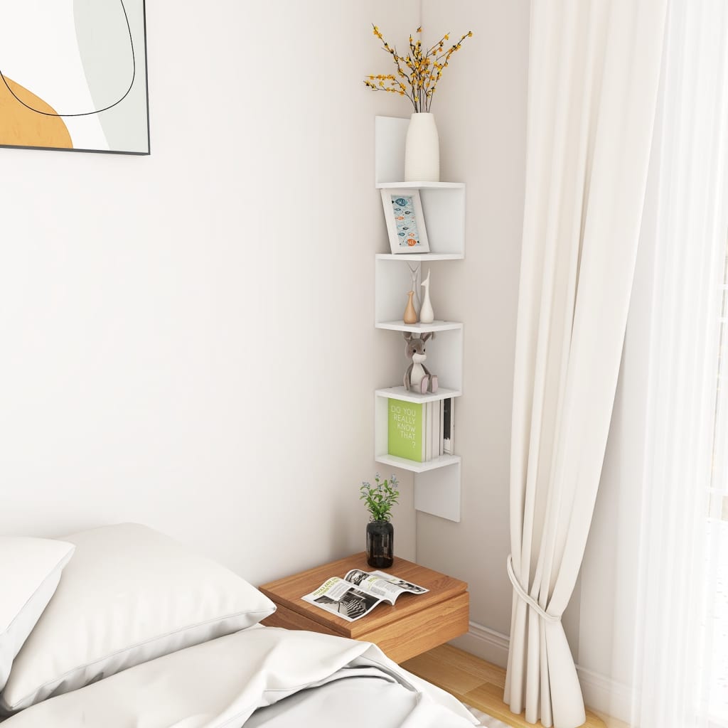 Wall Corner Shelf White 20x20x127.5 cm Engineered Wood - Newstart Furniture