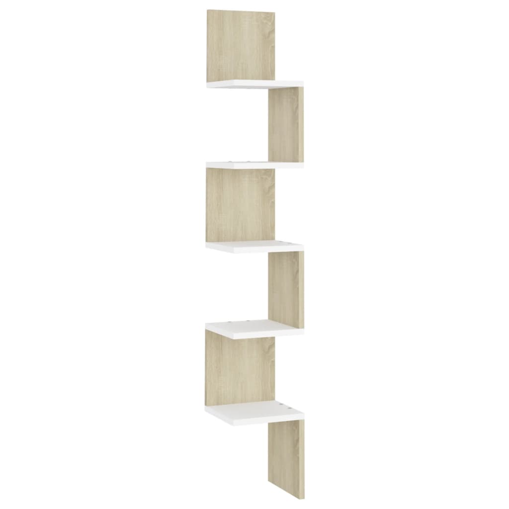 Wall Corner Shelf White and Sonoma Oak 20x20x127.5 cm Engineered Wood - Newstart Furniture
