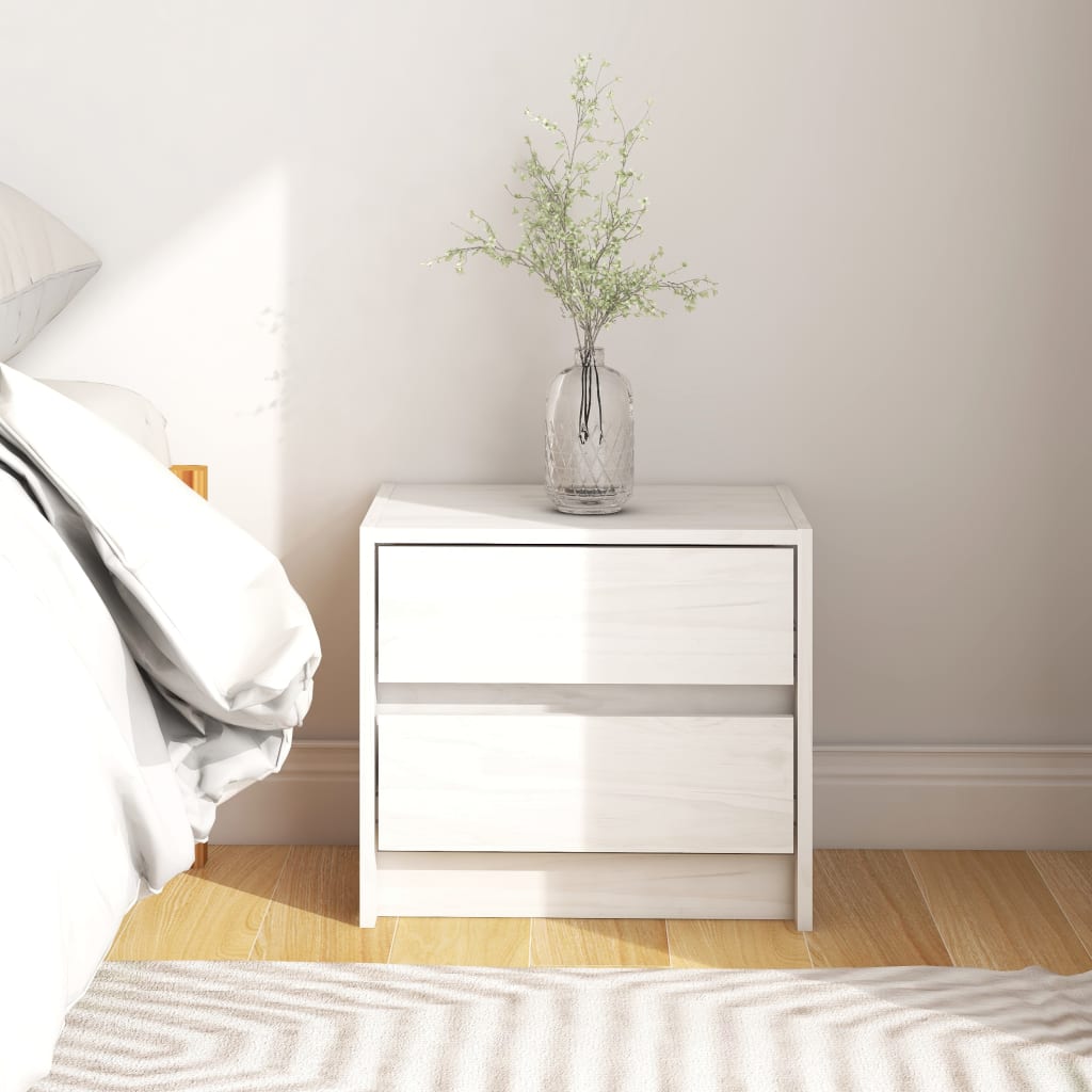 Bedside Cabinet White 40x30.5x35.5 cm Solid Pine Wood - Newstart Furniture