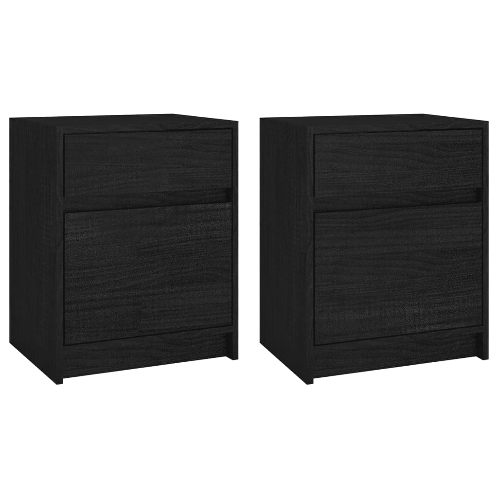 Bedside Cabinets 2 pcs Black 40x31x50 cm Solid Pinewood - Newstart Furniture