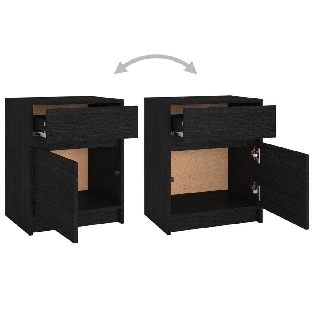 Bedside Cabinets 2 pcs Black 40x31x50 cm Solid Pinewood - Newstart Furniture