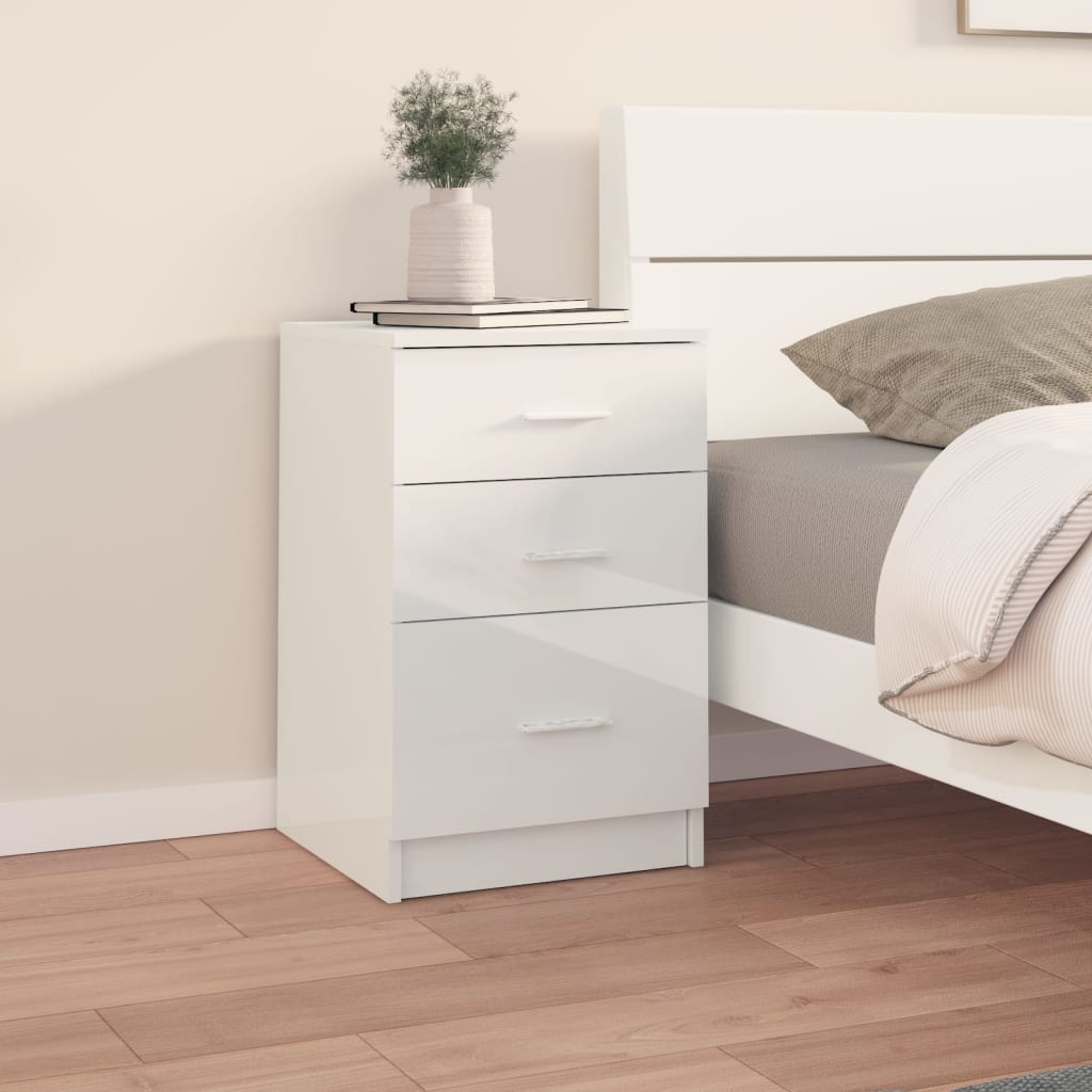Bed Cabinet High Gloss White 40x40x63 cm Engineered Wood - Newstart Furniture