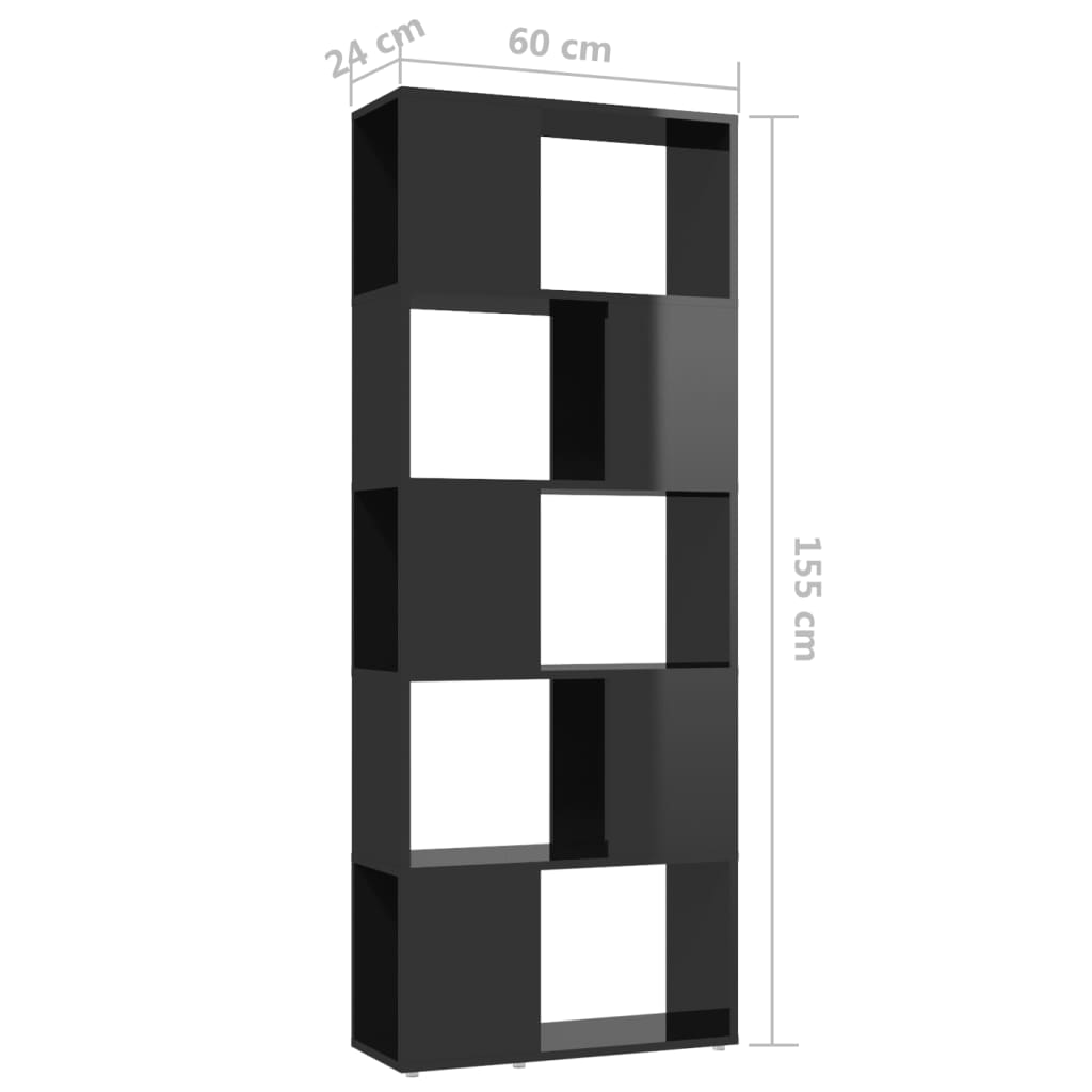 Book Cabinet Room Divider High Gloss Black 60x24x155 cm - Newstart Furniture