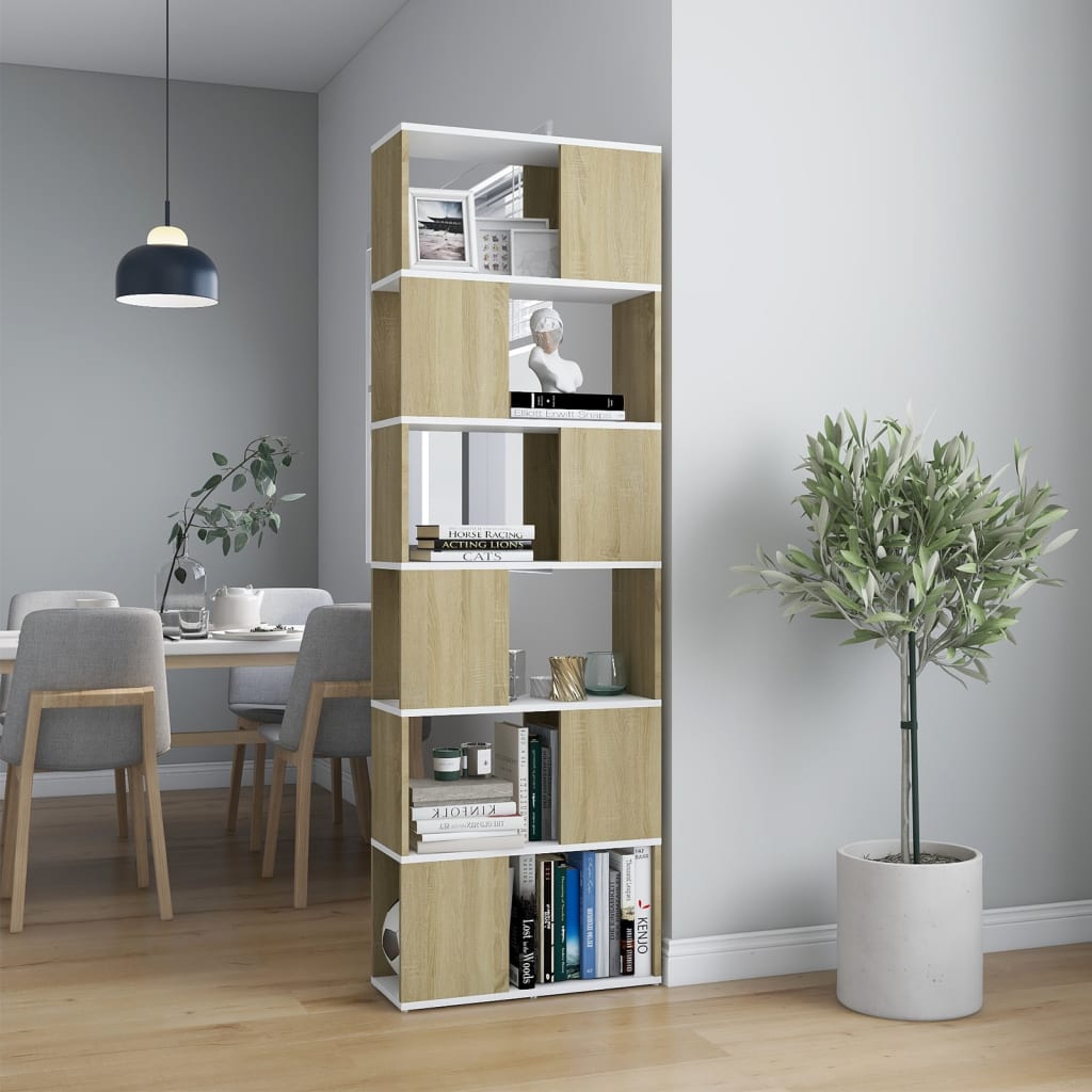 Book Cabinet Room Divider White and Sonoma Oak 60x24x186 cm - Newstart Furniture