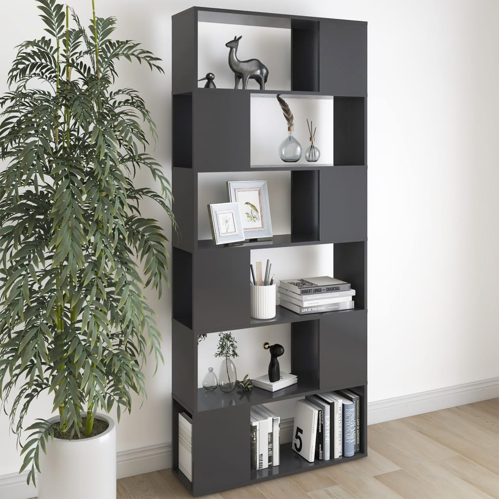 Book Cabinet Room Divider High Gloss Grey 80x24x186 cm Engineered Wood - Newstart Furniture