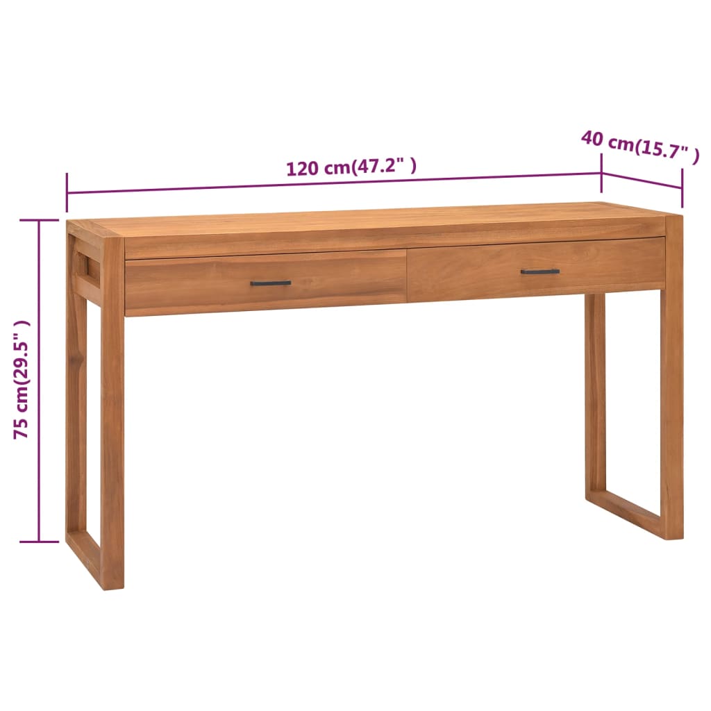 Desk with 2 Drawers 120x40x75 cm Solid Wood Teak - Newstart Furniture