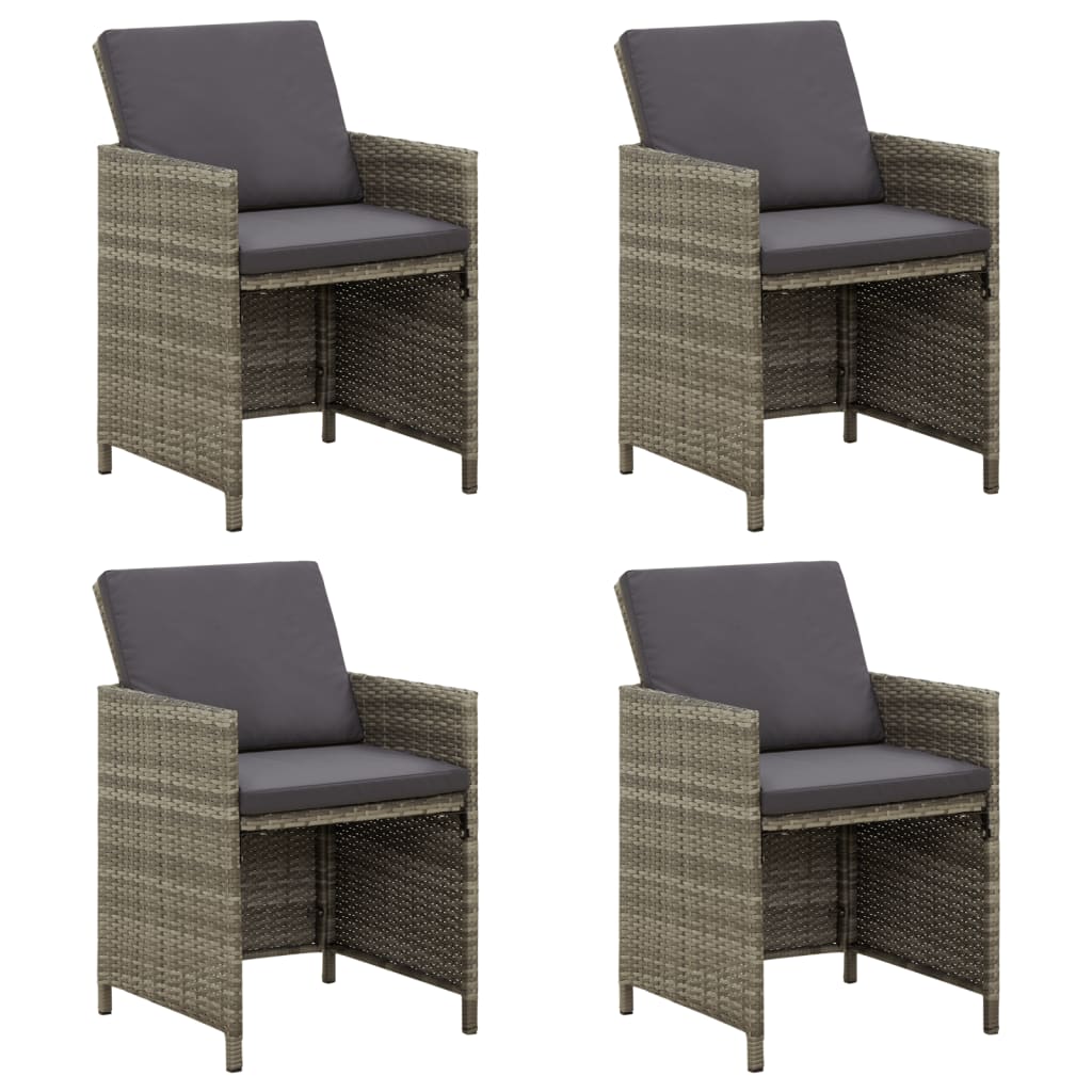 Garden Chairs with Cushions 4 pcs Poly Rattan Grey - Newstart Furniture