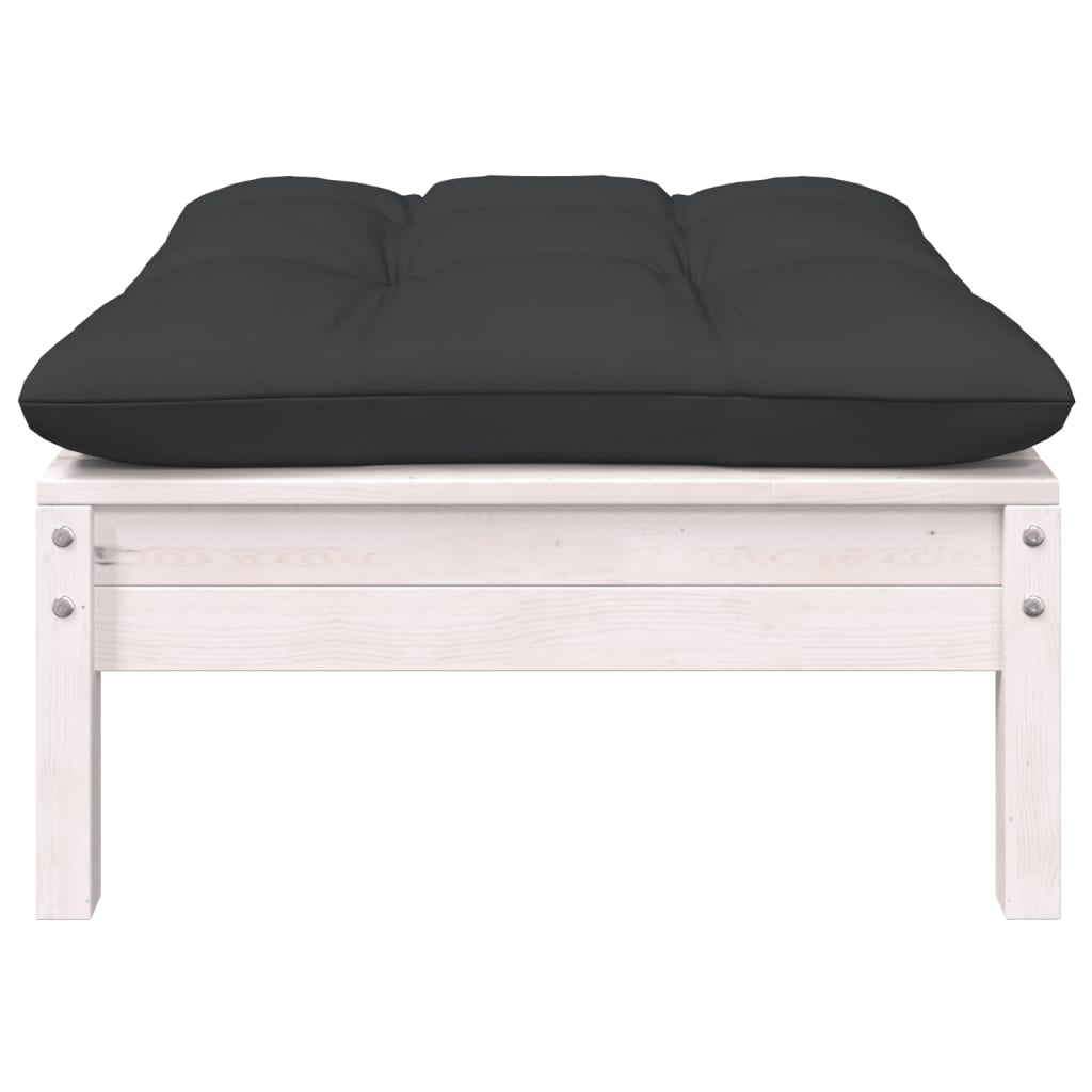 Garden Footstool with Anthracite Cushion White Solid Pinewood - Newstart Furniture