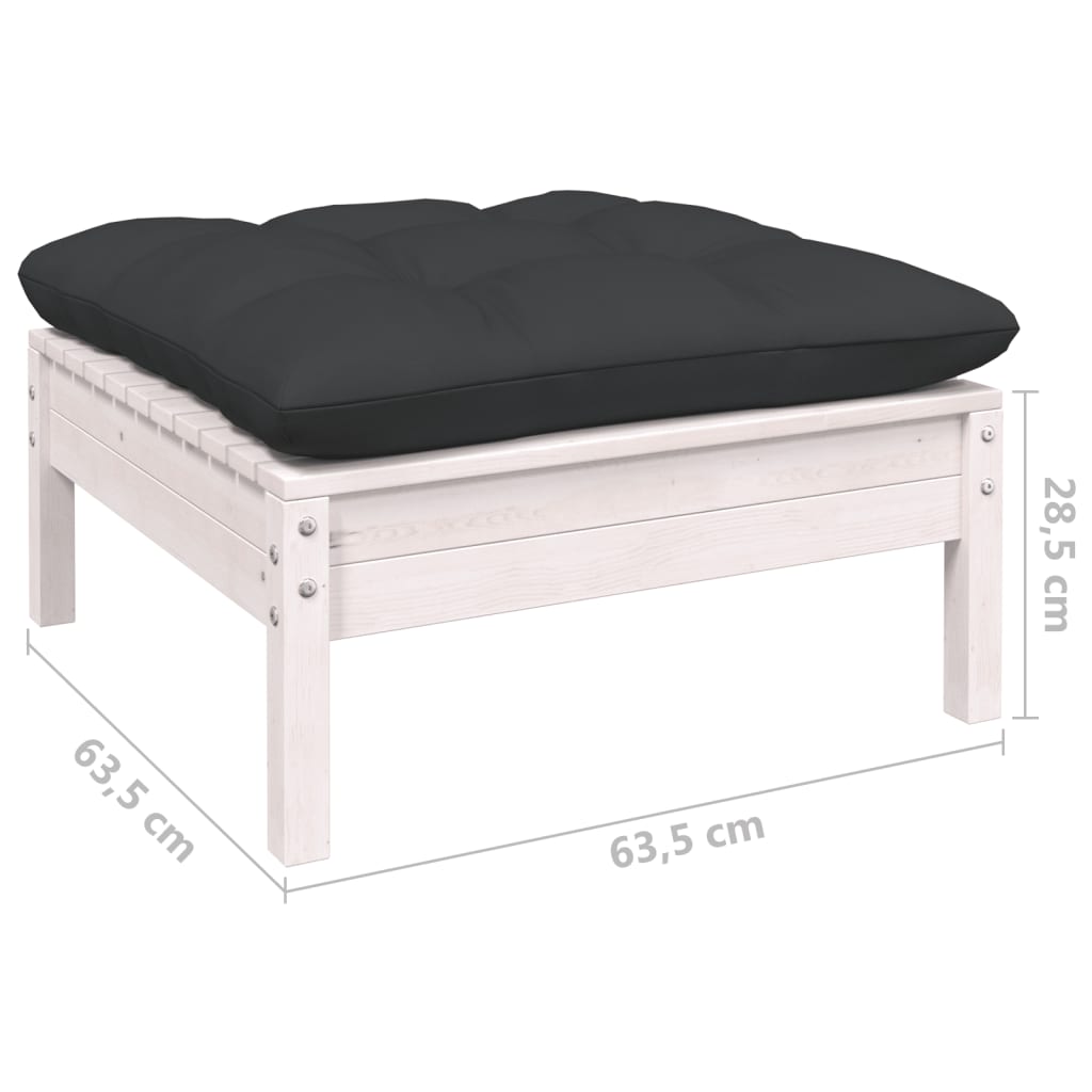 Garden Footstool with Anthracite Cushion White Solid Pinewood - Newstart Furniture