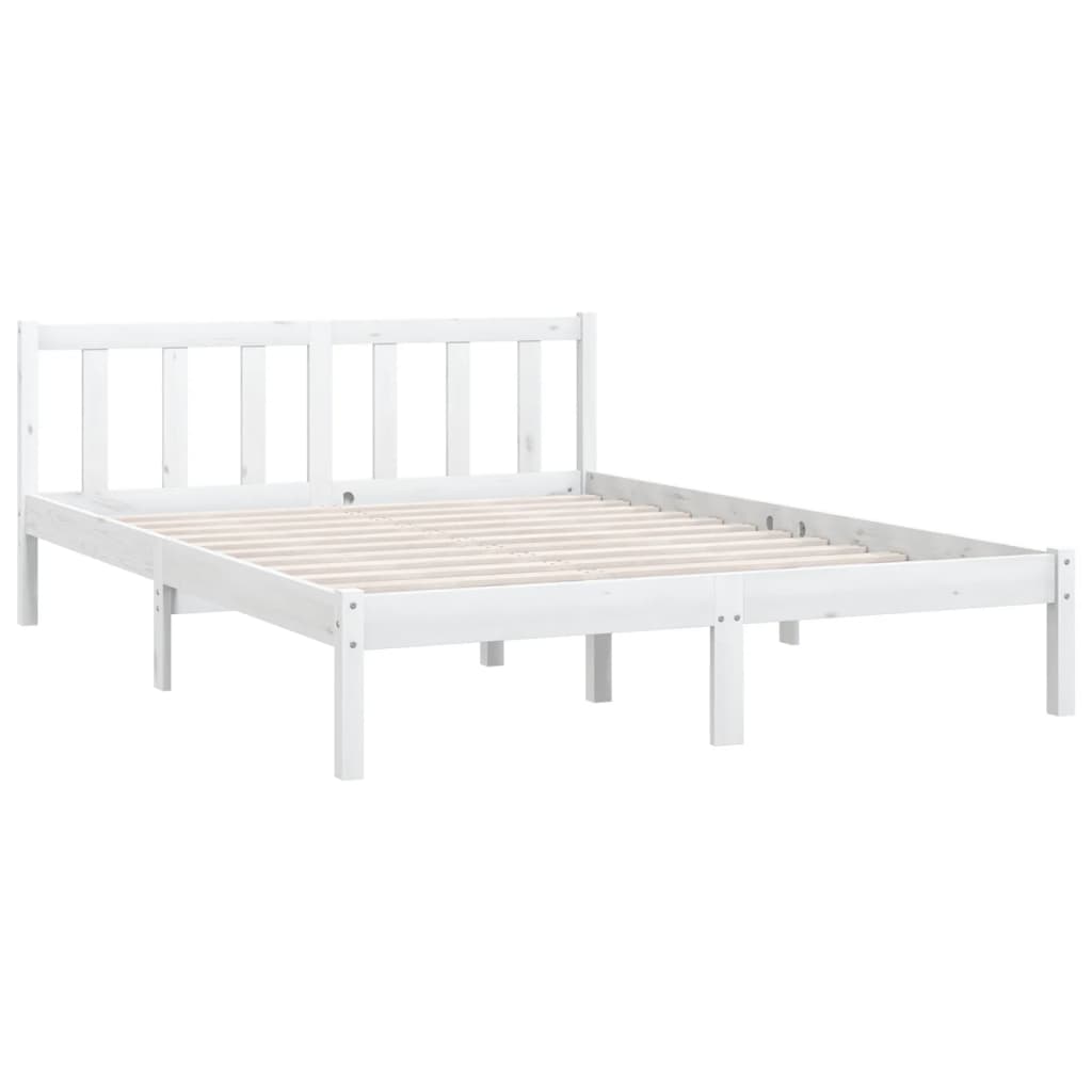 Bed Frame White Solid Wood Pine 153x203 cm Queen Size