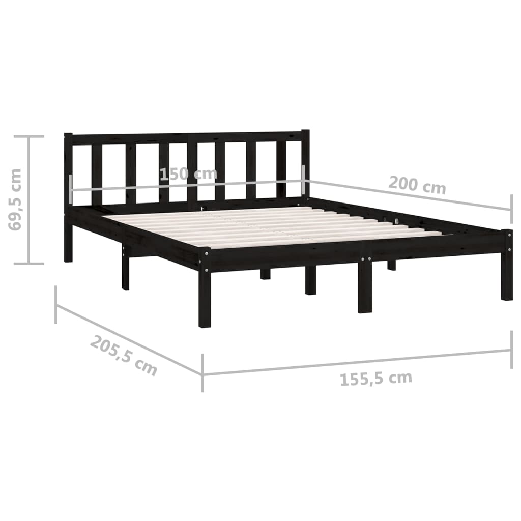 Bed Frame Black Solid Wood Pine 153x203 cm Queen Size - Newstart Furniture