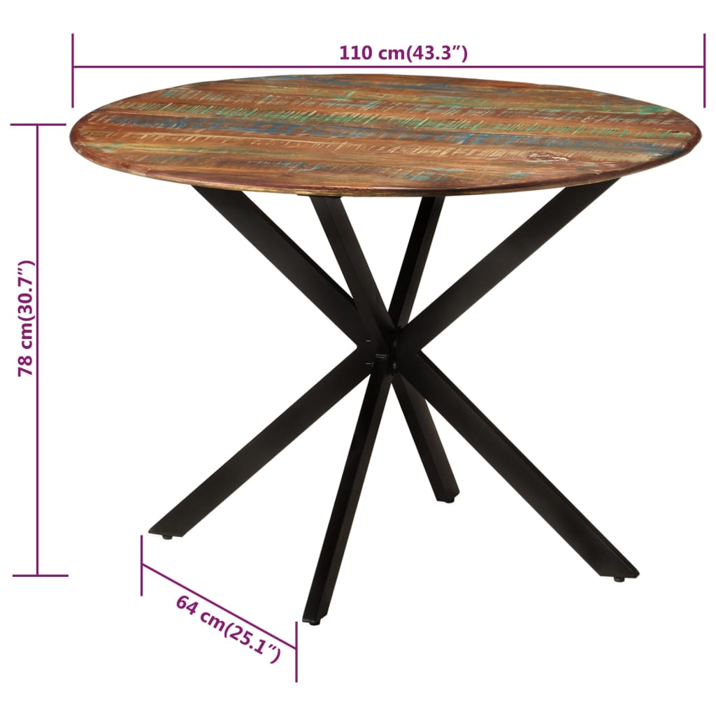 Dining Table Ø110x78 cm Solid Wood Reclaimed and Steel - Newstart Furniture