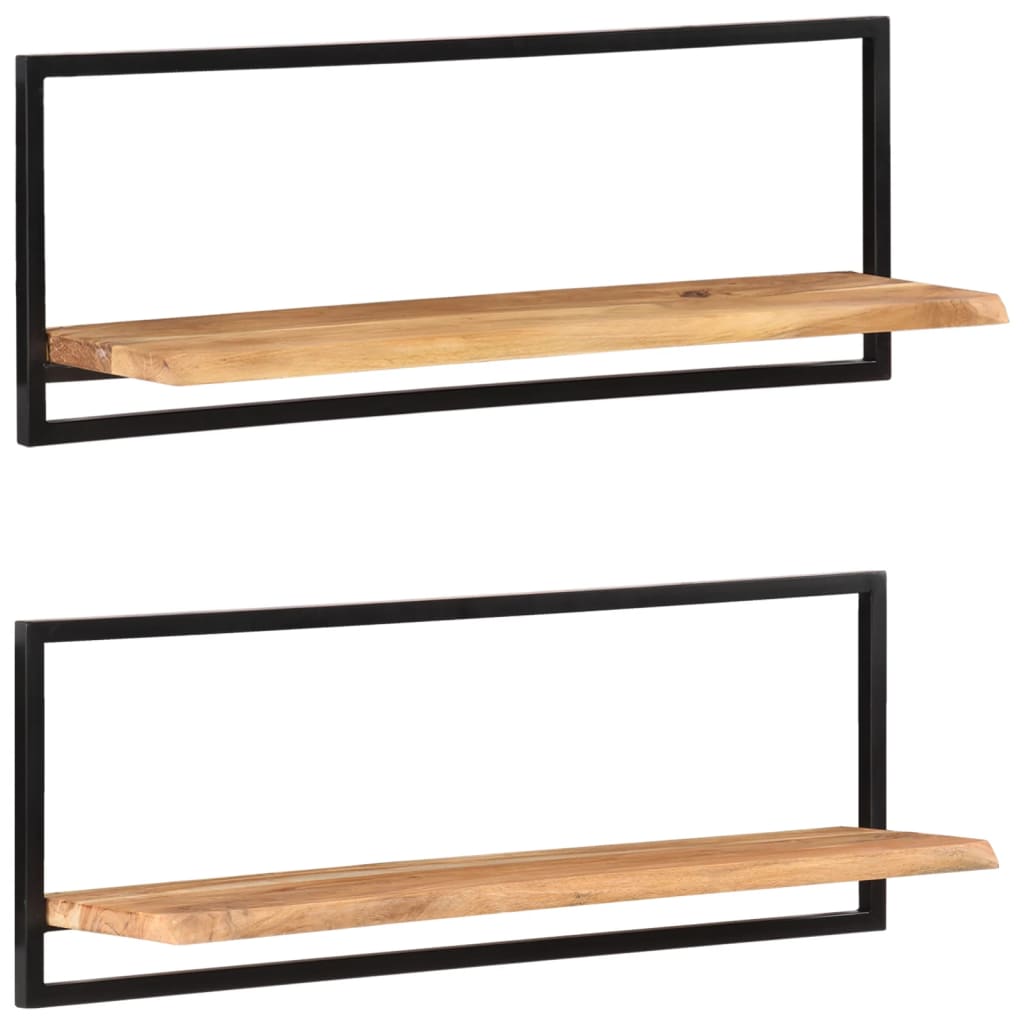 Wall Shelves 2 pcs 100x24x35 cm Solid Wood Acacia and Steel - Newstart Furniture