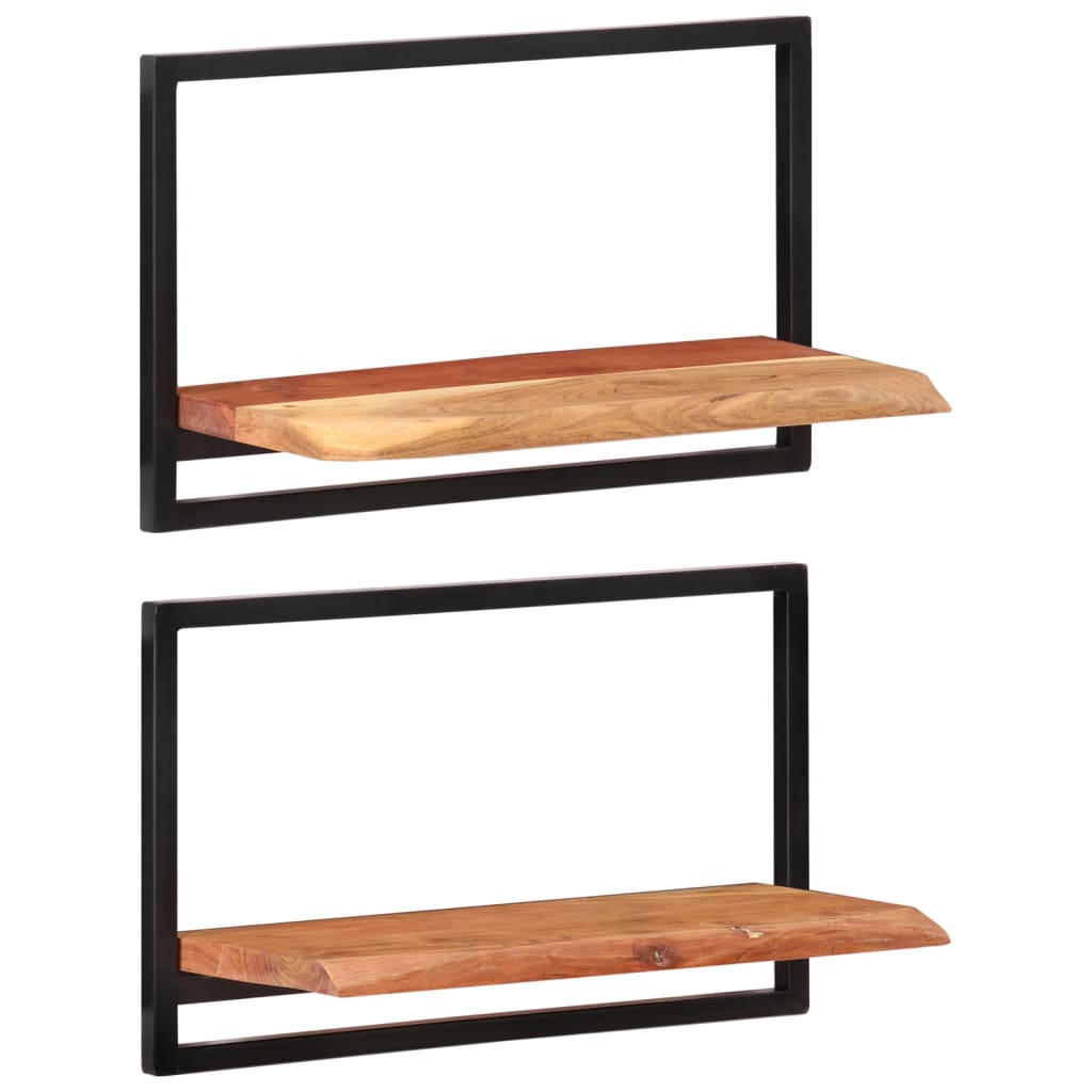 Wall Shelves 2 pcs 60x25x35 cm Solid Wood Acacia and Steel - Newstart Furniture