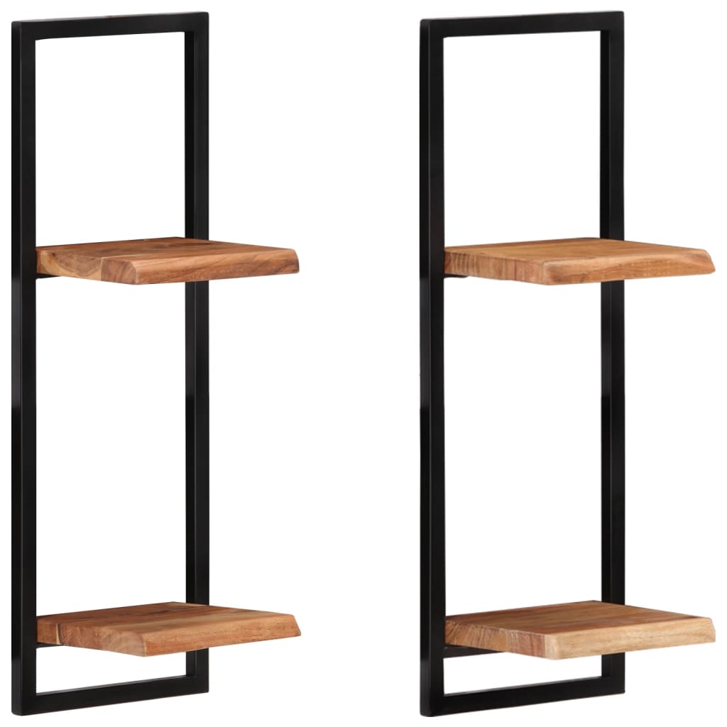 Wall Shelves 2 pcs 25x25x75 cm Solid Wood Acacia and Steel - Newstart Furniture