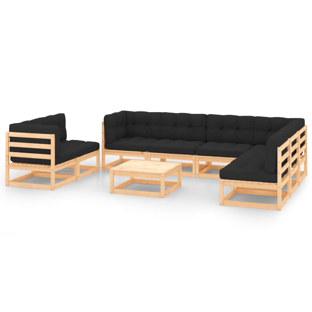 9 Piece Garden Lounge Set with Cushions Solid Pinewood - Newstart Furniture