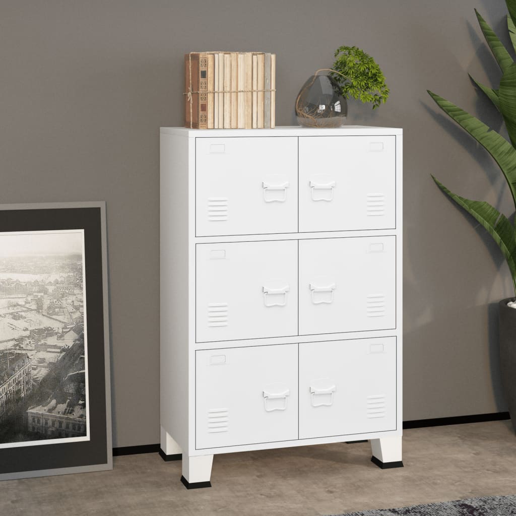 Industrial Storage Chest White 75x40x115 cm Metal - Newstart Furniture