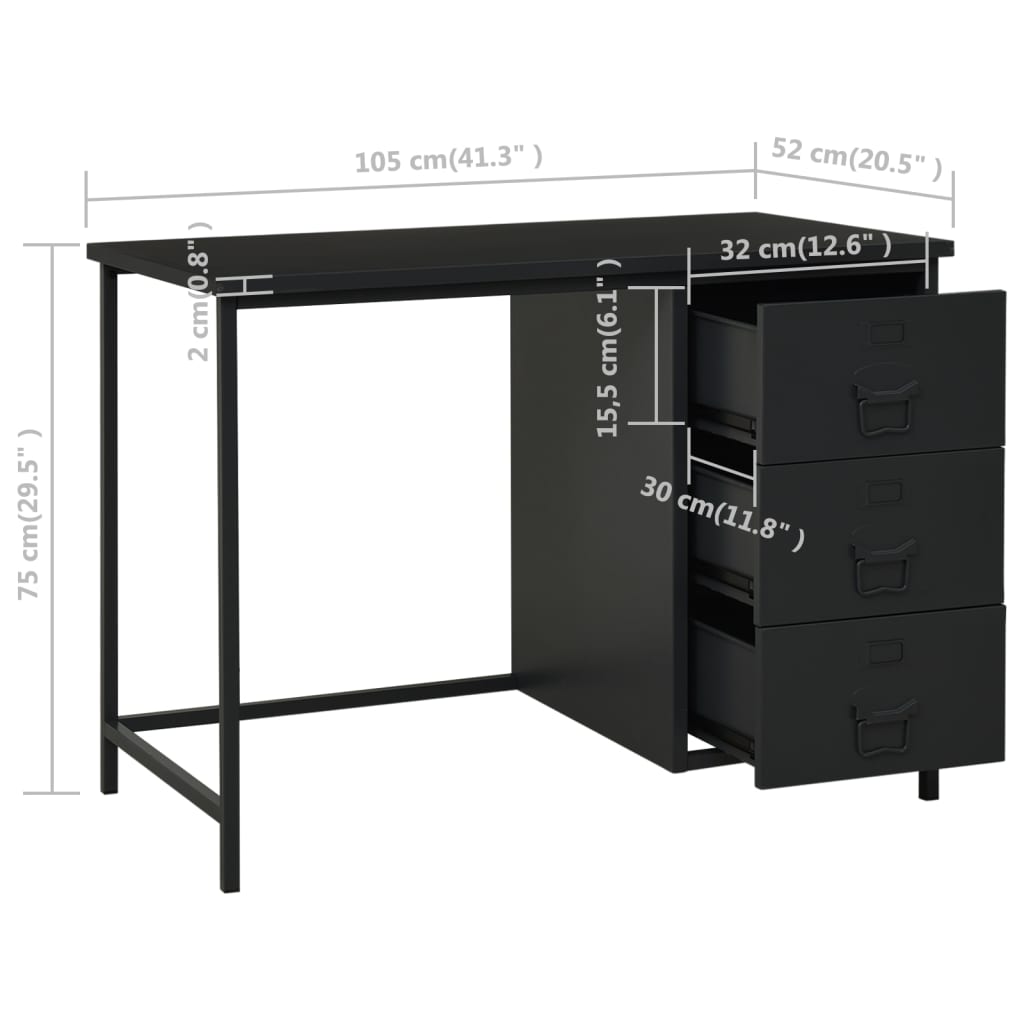 Industrial Desk with Drawers Black 105x52x75 cm Steel - Newstart Furniture