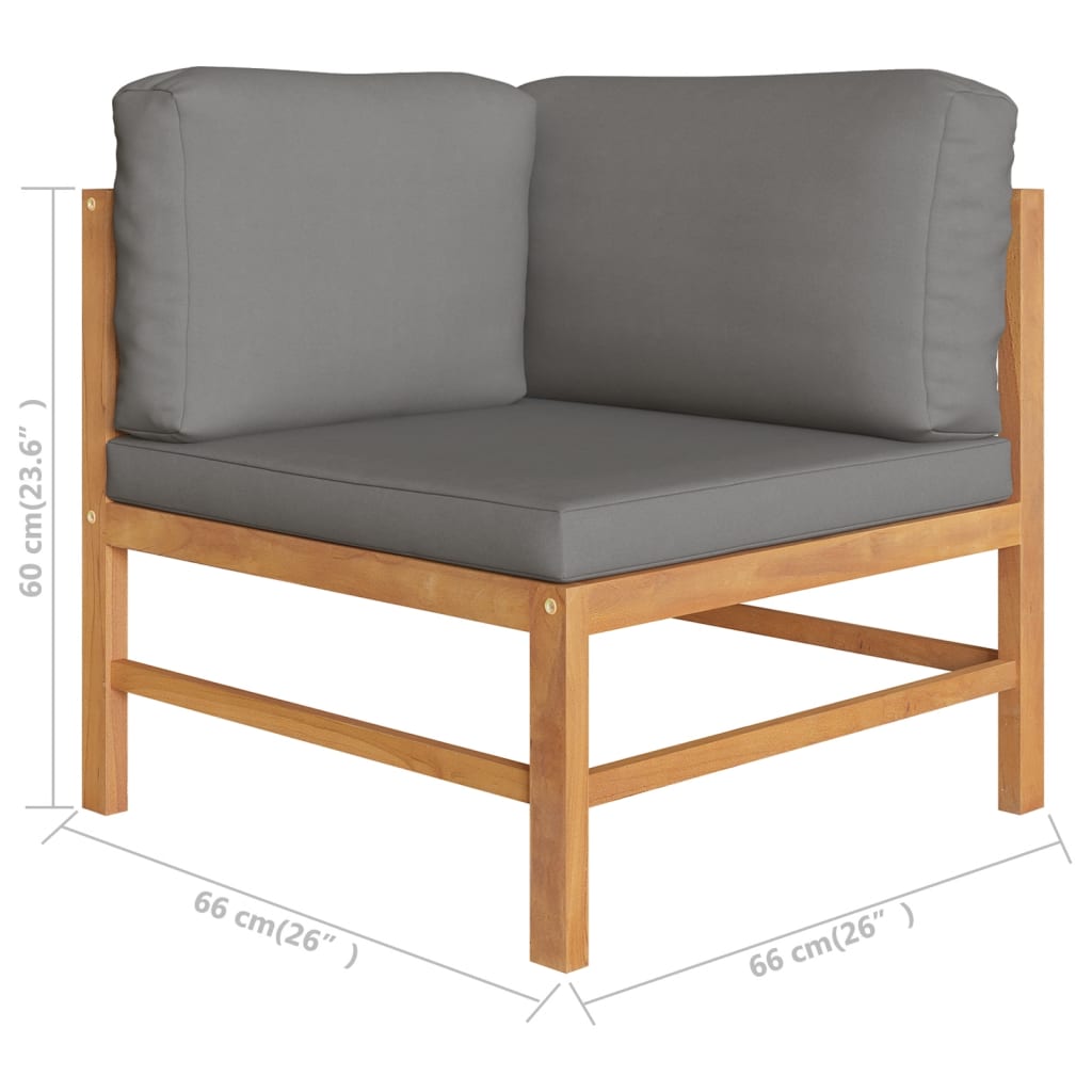 5 Piece Garden Lounge Set with Grey Cushions Solid Teak Wood - Newstart Furniture