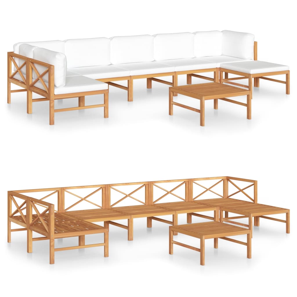 8 Piece Garden Lounge Set with Cream Cushions Solid Teak Wood - Newstart Furniture