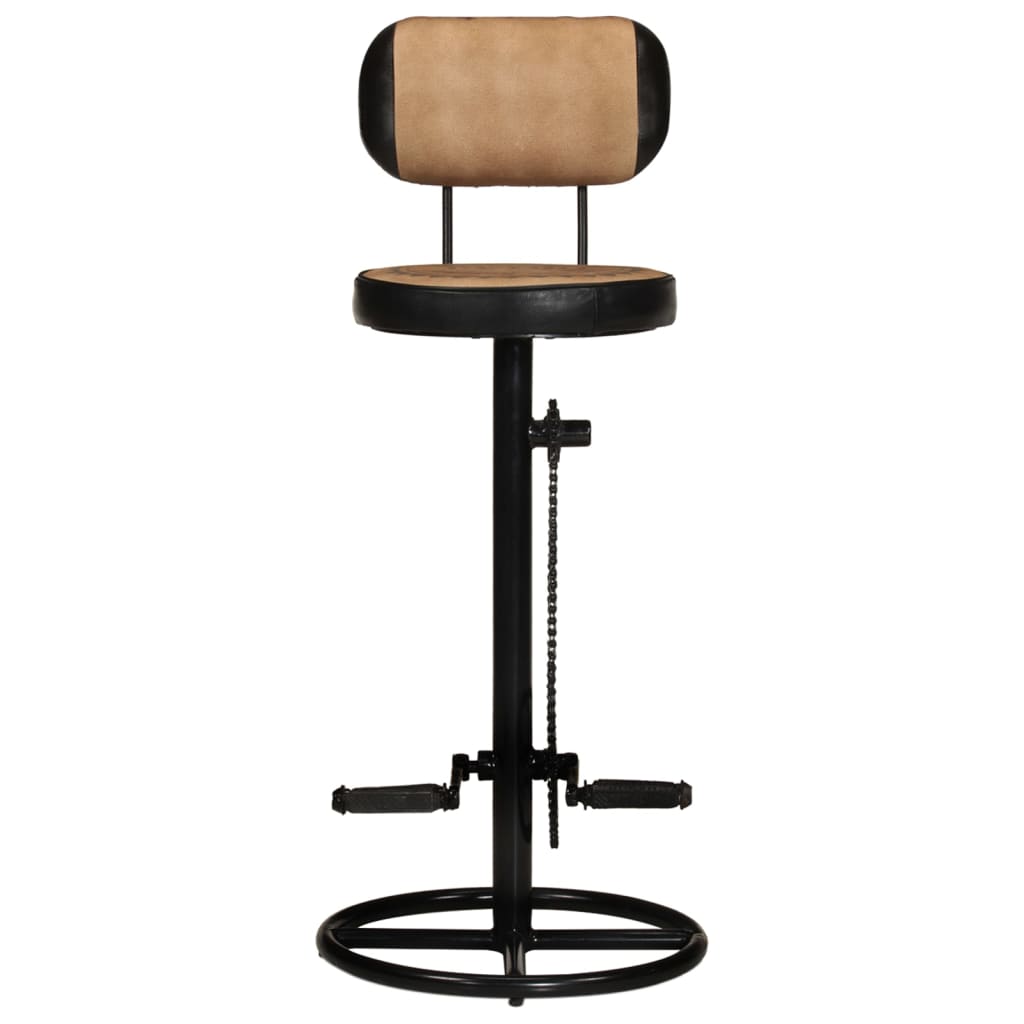 Bar Stools with Canvas Print 2 pcs Brown and Black Real Goat Leather - Newstart Furniture