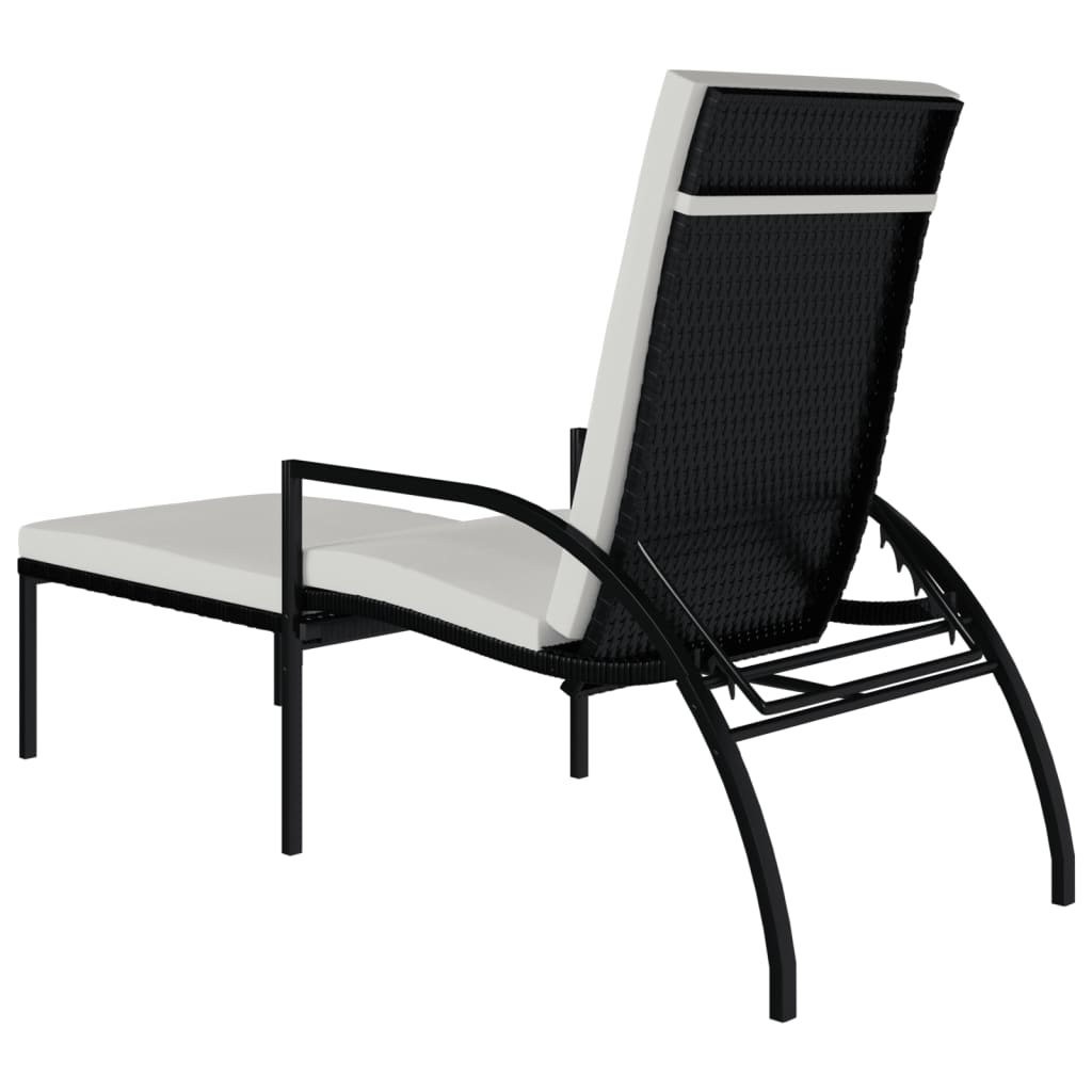 Sun Lounger with Footrest PE Rattan Black - Newstart Furniture