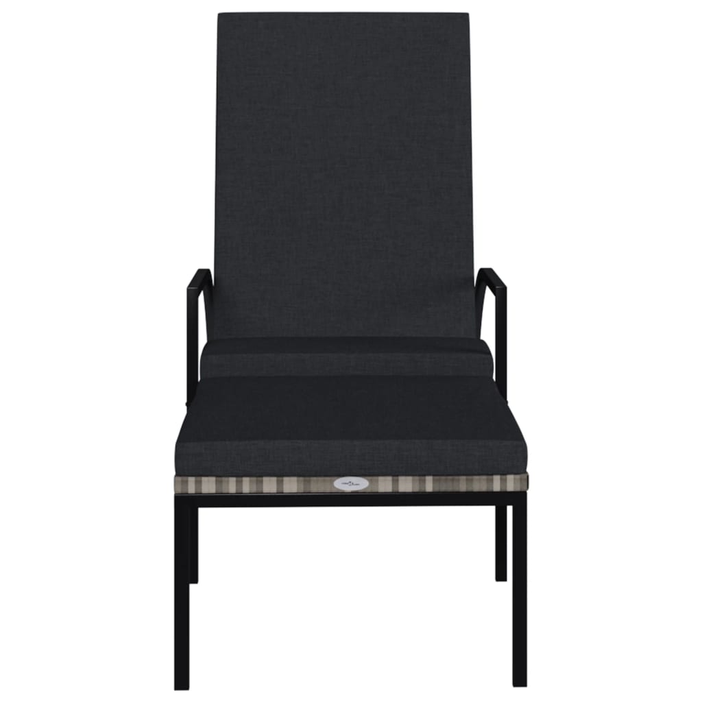 Sun Lounger with Footrest PE Rattan Grey - Newstart Furniture