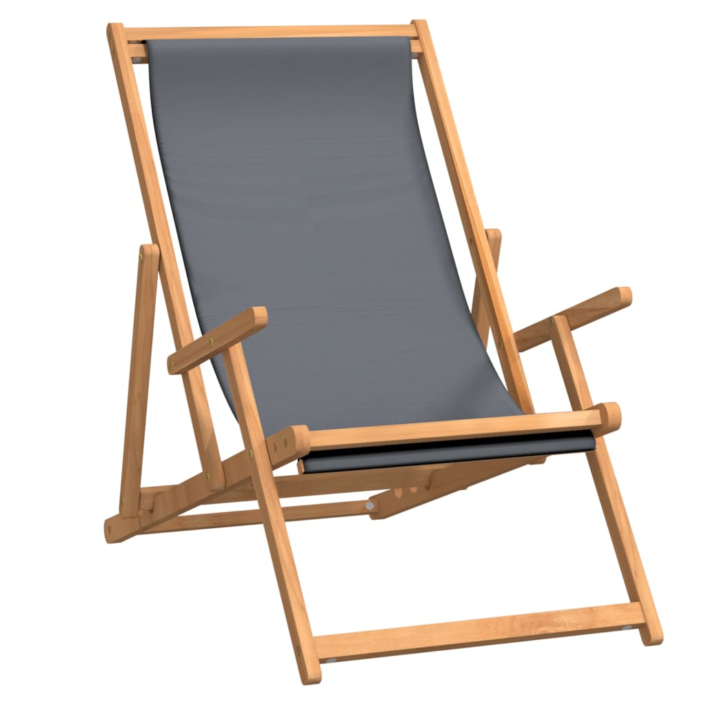 Folding Beach Chair Solid Wood Teak Grey - Newstart Furniture